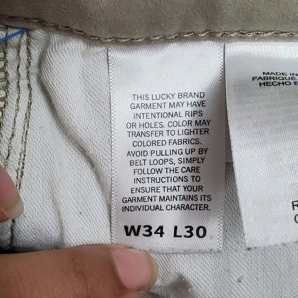 Lucky Brand Men Pants 34X30 Khaki Khakis 121 Slim Straight Button 28